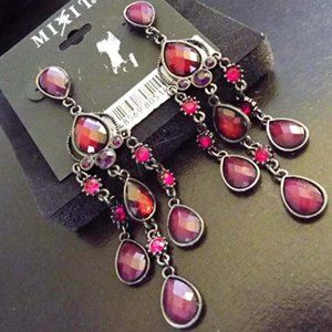 MIXIT RUBY CRYSTAL & LUCITE TEARDROPS CHANDELIER DANGLE EARRINGS 67
